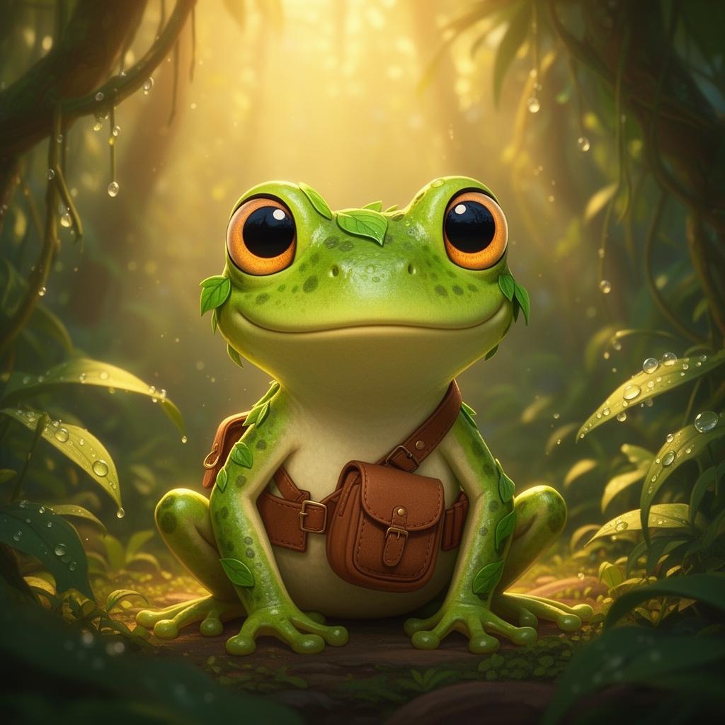 Finn the Frog Scout — cinematic storybook portrait
